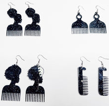 Load image into Gallery viewer, 2023 Juneteenth Collection | Afro Comb Pick Afro Puff Pick Dangling Earrings