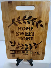 Load image into Gallery viewer, Cutting Board, Personalized Anniversary Gift, Housewarming Gift, Home Owner Couple Gift Ideas, Personalized Home Sweet Home Bamboo Cutting Board Present, First Home Buyer, Wedding Gift, Real Estate Engraved Gifts