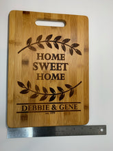 Load image into Gallery viewer, Cutting Board, Personalized Anniversary Gift, Housewarming Gift, Home Owner Couple Gift Ideas, Personalized Home Sweet Home Bamboo Cutting Board Present, First Home Buyer, Wedding Gift, Real Estate Engraved Gifts