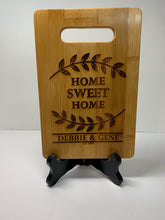 Load image into Gallery viewer, Cutting Board, Personalized Anniversary Gift, Housewarming Gift, Home Owner Couple Gift Ideas, Personalized Home Sweet Home Bamboo Cutting Board Present, First Home Buyer, Wedding Gift, Real Estate Engraved Gifts