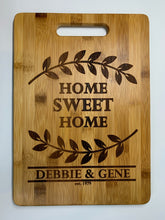 Load image into Gallery viewer, Cutting Board, Personalized Anniversary Gift, Housewarming Gift, Home Owner Couple Gift Ideas, Personalized Home Sweet Home Bamboo Cutting Board Present, First Home Buyer, Wedding Gift, Real Estate Engraved Gifts