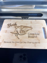Load image into Gallery viewer, Cutting Board, Shark Coochie, Charcuterie Board, Anniversary Gift, Housewarming Gift, Home Owner Couple Gift Ideas, Personalized Home Sweet Home Bamboo Cutting Board Present, First Home Buyer, Wedding Gift, Real Estate Engraved Gifts