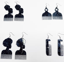 Load image into Gallery viewer, 2023 Juneteenth Collection | Afro Comb Pick Afro Puff Pick Dangling Earrings
