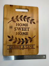 Load image into Gallery viewer, Cutting Board, Personalized Anniversary Gift, Housewarming Gift, Home Owner Couple Gift Ideas, Personalized Home Sweet Home Bamboo Cutting Board Present, First Home Buyer, Wedding Gift, Real Estate Engraved Gifts
