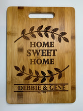 Load image into Gallery viewer, Cutting Board, Personalized Anniversary Gift, Housewarming Gift, Home Owner Couple Gift Ideas, Personalized Home Sweet Home Bamboo Cutting Board Present, First Home Buyer, Wedding Gift, Real Estate Engraved Gifts
