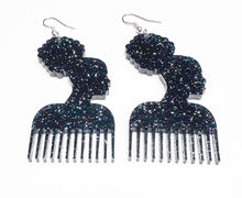 Load image into Gallery viewer, 2023 Juneteenth Collection | Afro Comb Pick Afro Puff Pick Dangling Earrings
