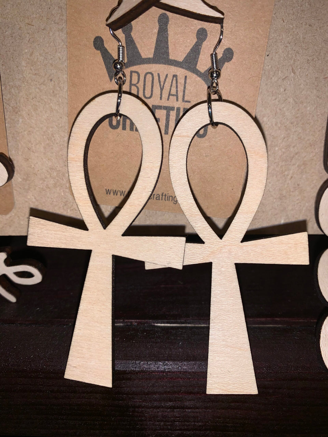 Ankh wooden earrings