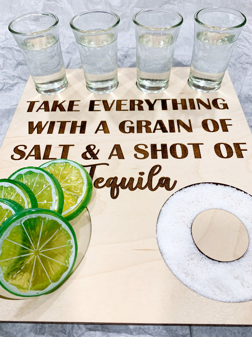 Tequila Shot Serving Drink Tray, Wooden Engraved