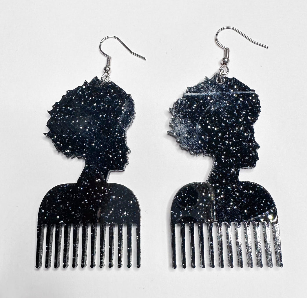 2023 Juneteenth Collection | Afro Comb Pick Afro Puff Pick Dangling Earrings